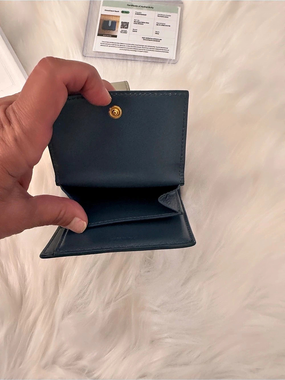 Celine Medium Strap Wallet in Bicolor Grained Calfskin Blue - Picture 5 of 9